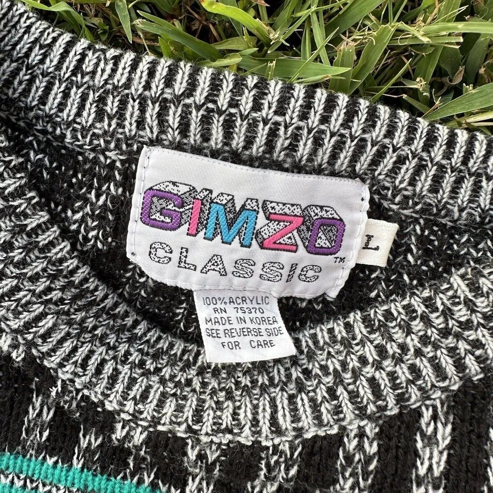 Gizmo Mens Large 90s‎ Coogi Style Ed Bassmaster Geometric Knit Cosby Dad Sweater